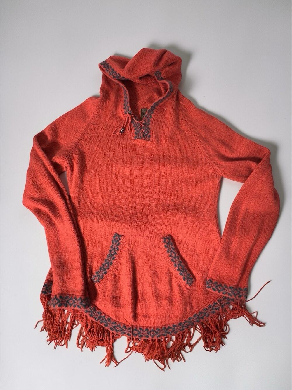 Alpaca Connection Womens Alpaca Wool Hoodie Sweater Peru Fringe Boho Size M